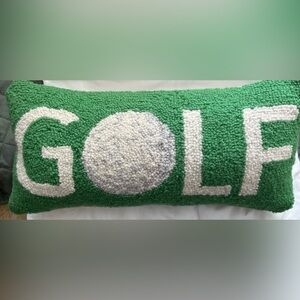 Green Hooked "GOLF" Decorative Rectangular Accent Pillow